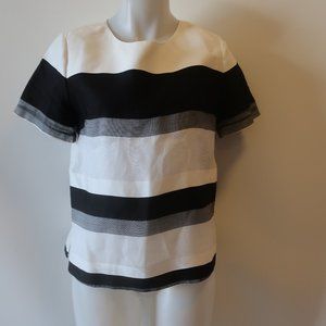 Womens Mi Jong Lee Black White Short Sleeve Top 4 *